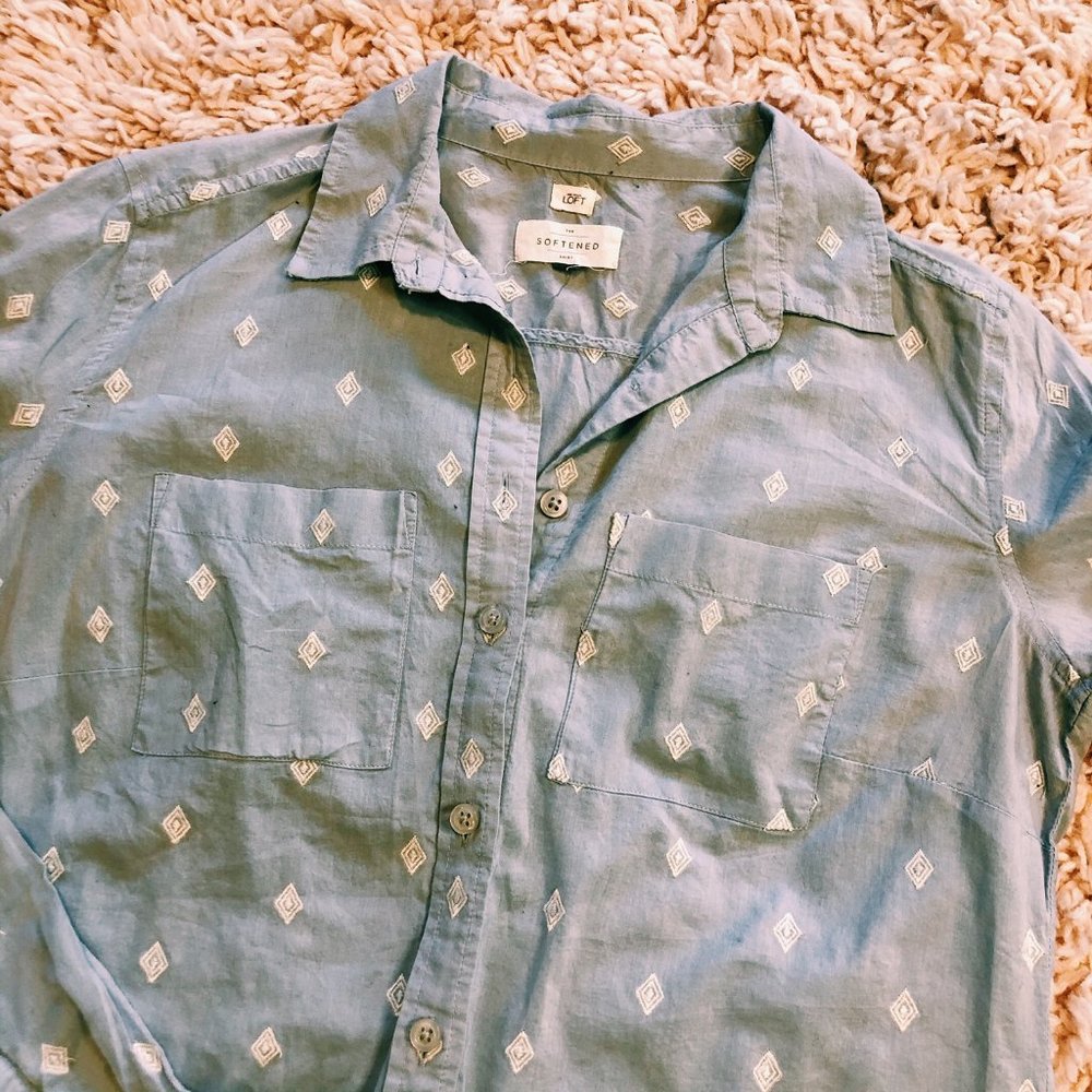 Ann Taylor Loft Blue The Softened Shirt Button Up - Picture 3 of 8